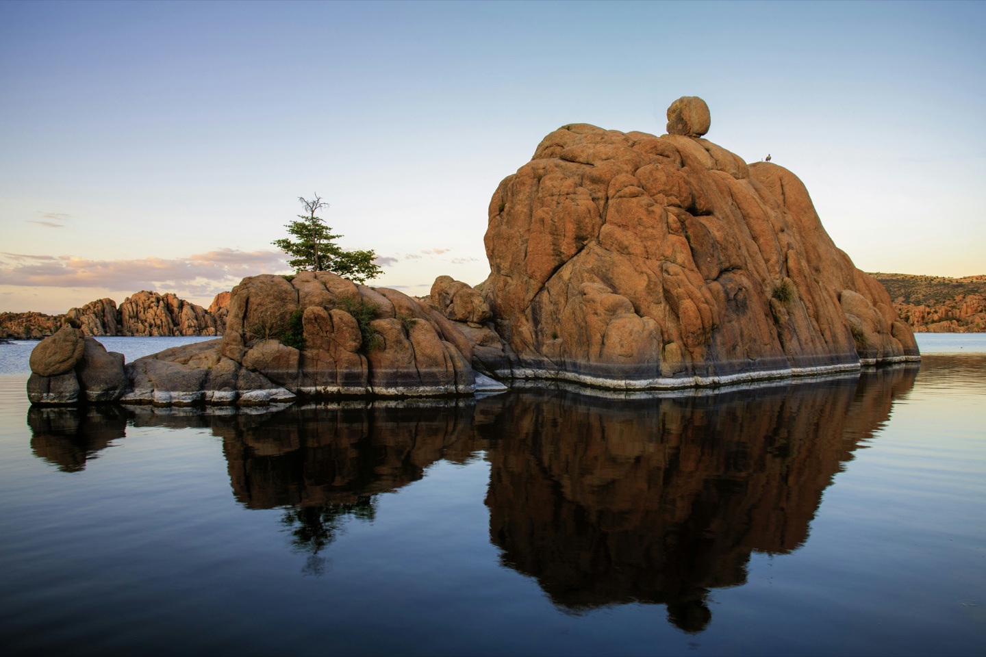 Granite formations reflected in Watson Lake, Prescott