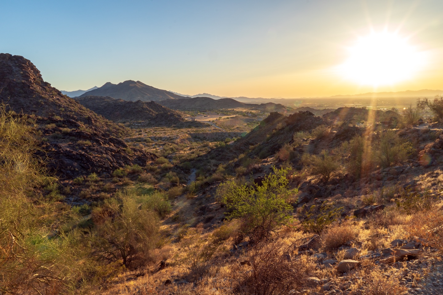 Golden light over South Mountain Park, South Phoenix, Arizona