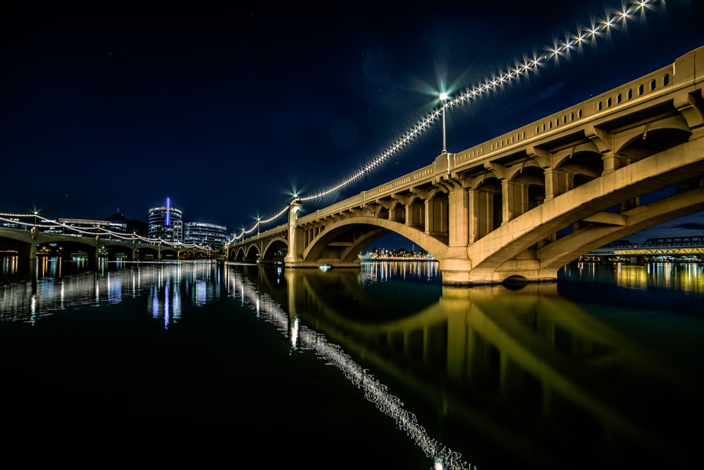 Tempe Town Lake illuminated bridge